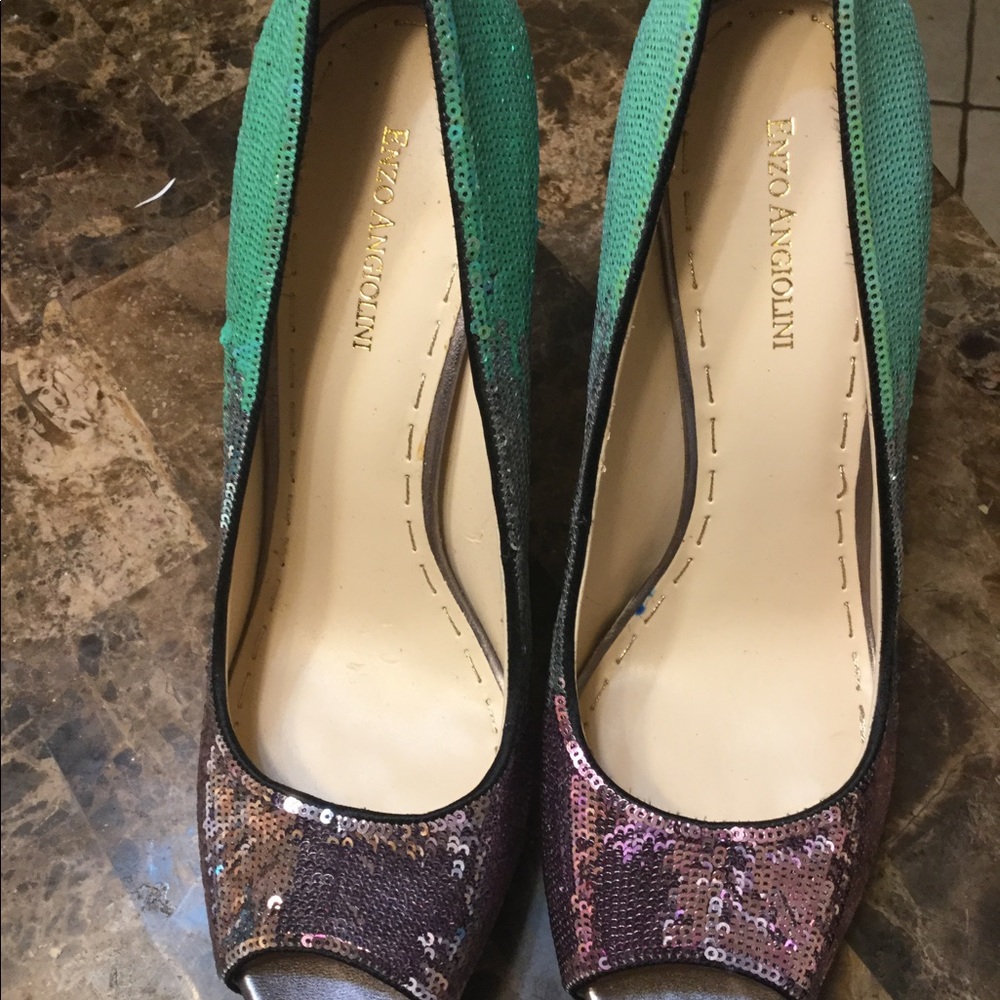 ENZO ANGIOLINI EATANEN  SEQUINED OPEN TOE PUMP